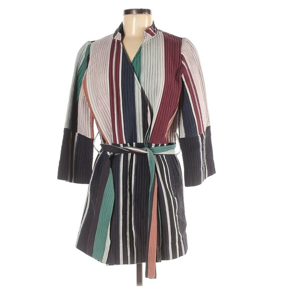 APIECE APART Boro striped colorblock quilted wrap jacket kimono stripe mixto 6